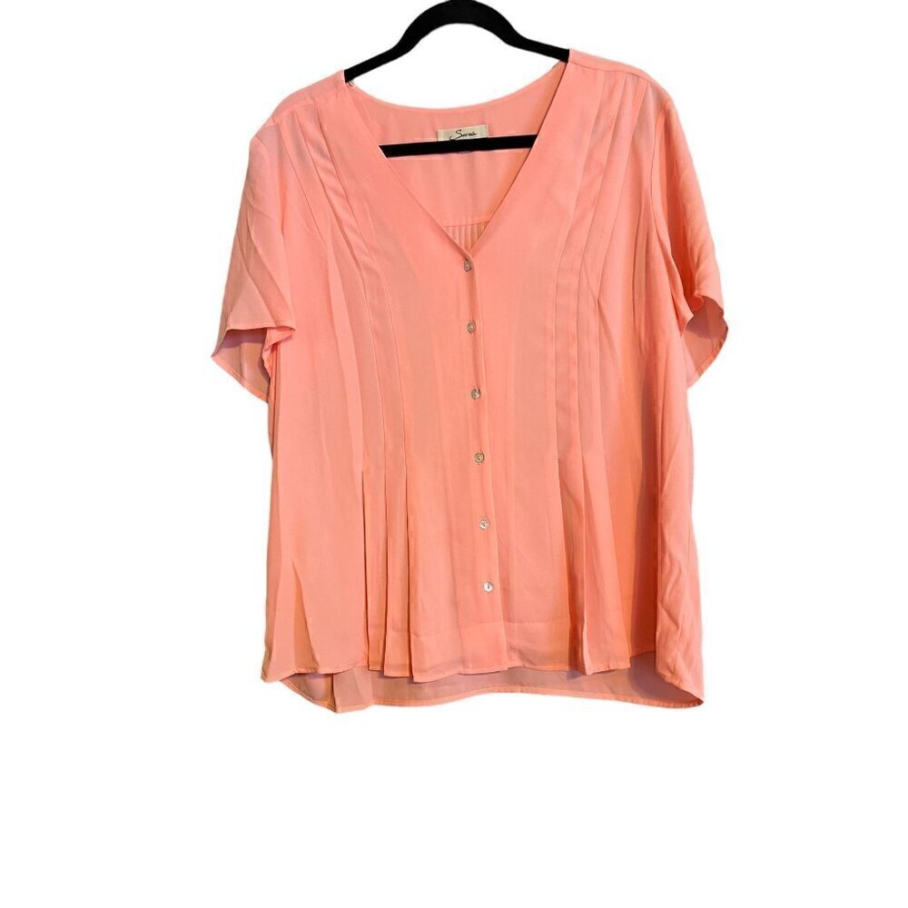 Women's Serein XL Extra Large Short Sleeve Peach Orange Button Up Blouse